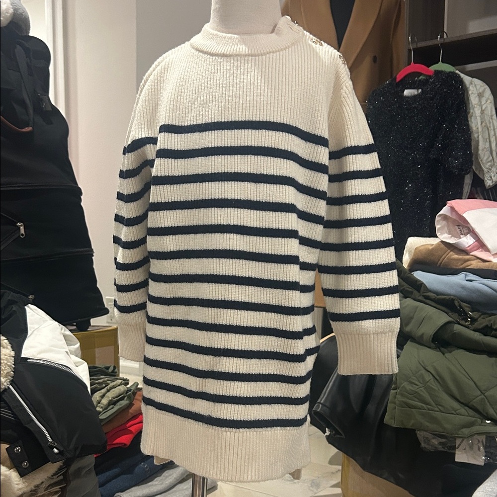 Zara Kids Navy and Cream Striped Turtleneck